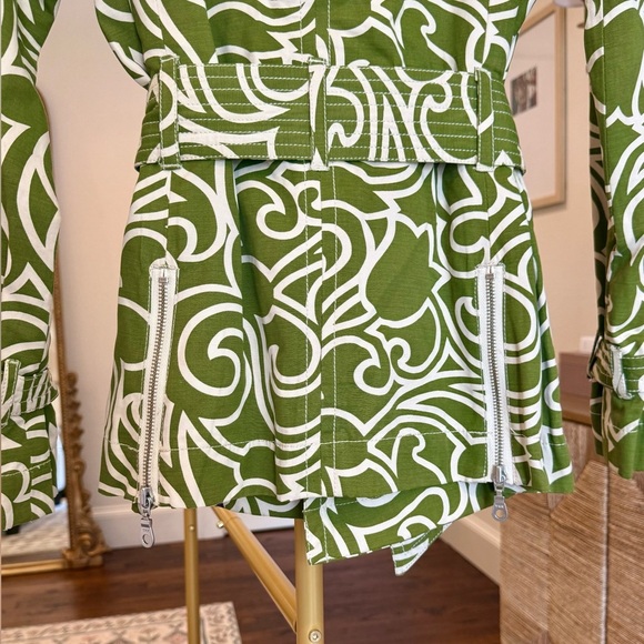 Millard Fillmore Green Ivory Retro Abstract Trench Style Short Jacket- Size XS - Picture 2 of 8